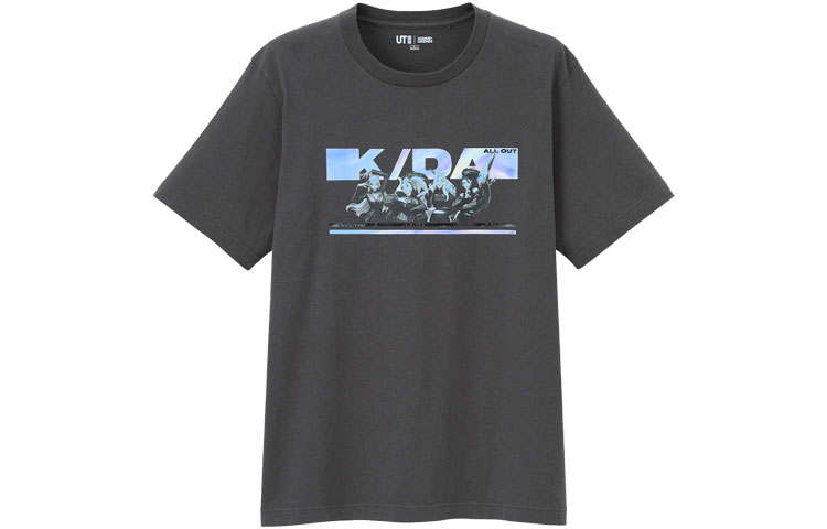 UNIQLO X LOL T Shirts Unisex Dark Gray Crew Neck Moderate Straight Fit