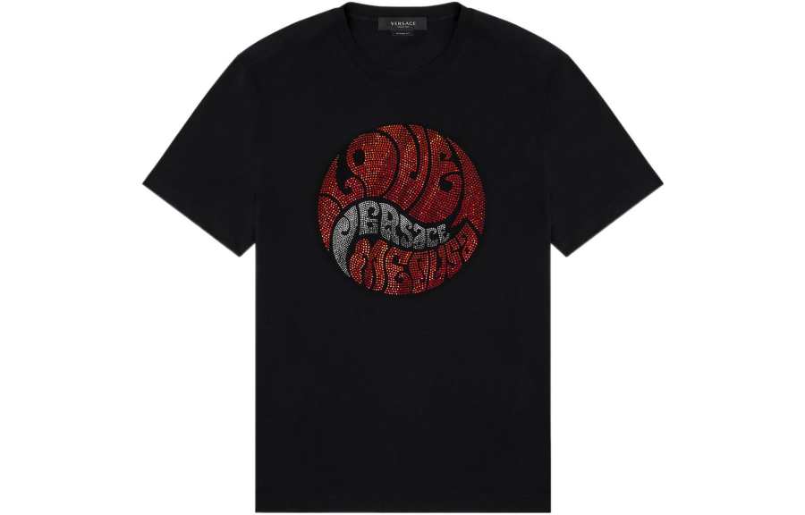 VERSACE T Shirts Men's Black Crew Neck Moderate Straight Fit