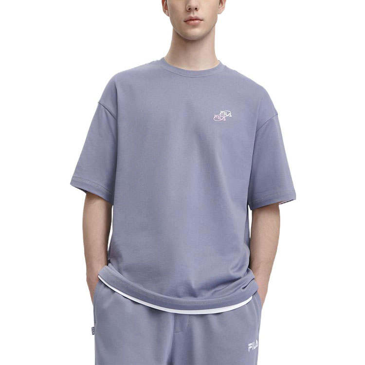 FILA Valentine's Day Collection Drop Shoulder Sleeve T Shirt Unisex Cyan Brick Gray