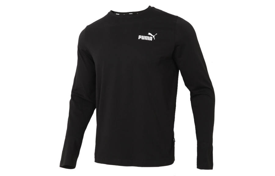 PUMA Essentials Long T Shirts Men's Black Crew Neck Moderate Straight Fit
