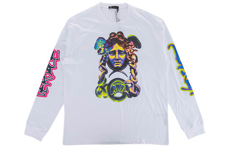 VERSACE T Shirts Men's White Crew Neck Moderate Straight Fit