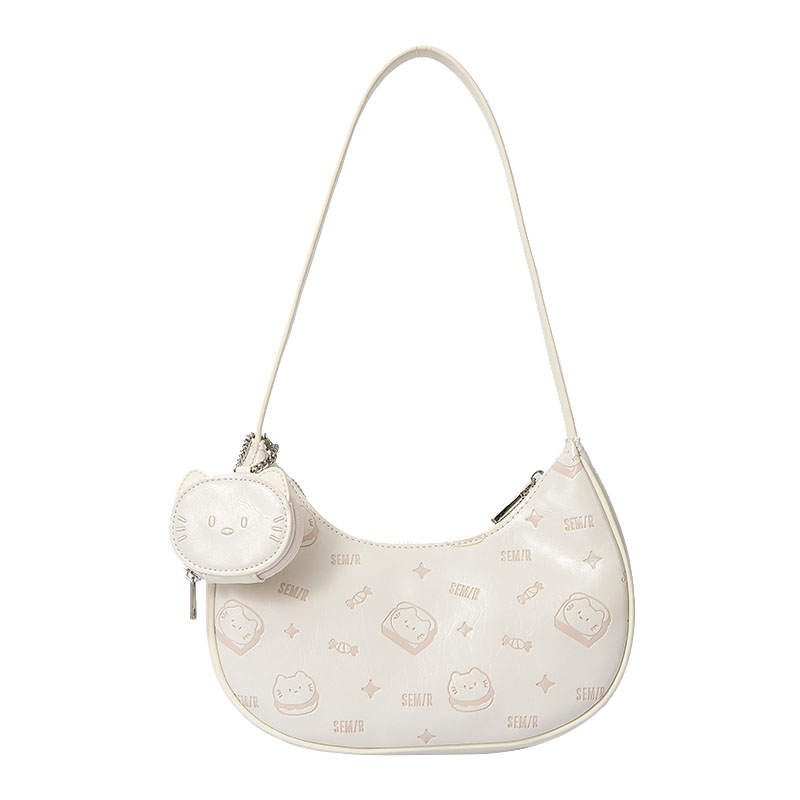 Semir Line Kitten Pu Handbag, Shoulder Bag Medium Women's Raw White/Pink Tone