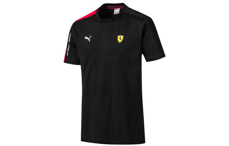 PUMA T7 T Shirts Men's Black Crew Neck Moderate Straight Fit