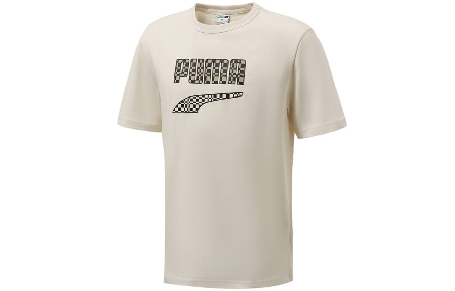 PUMA T Shirts Men's Ecru Crew Neck Moderate Straight Fit