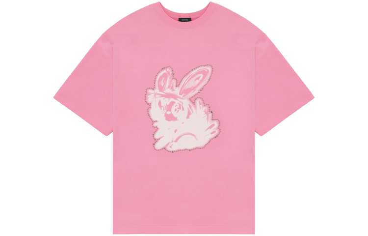 WE11DONE T Shirts Unisex Pink Crew Neck Moderate Straight Fit