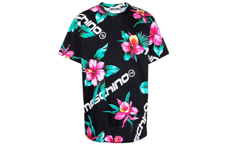 MOSCHINO Hibiscus Logo print Cotton T shirt