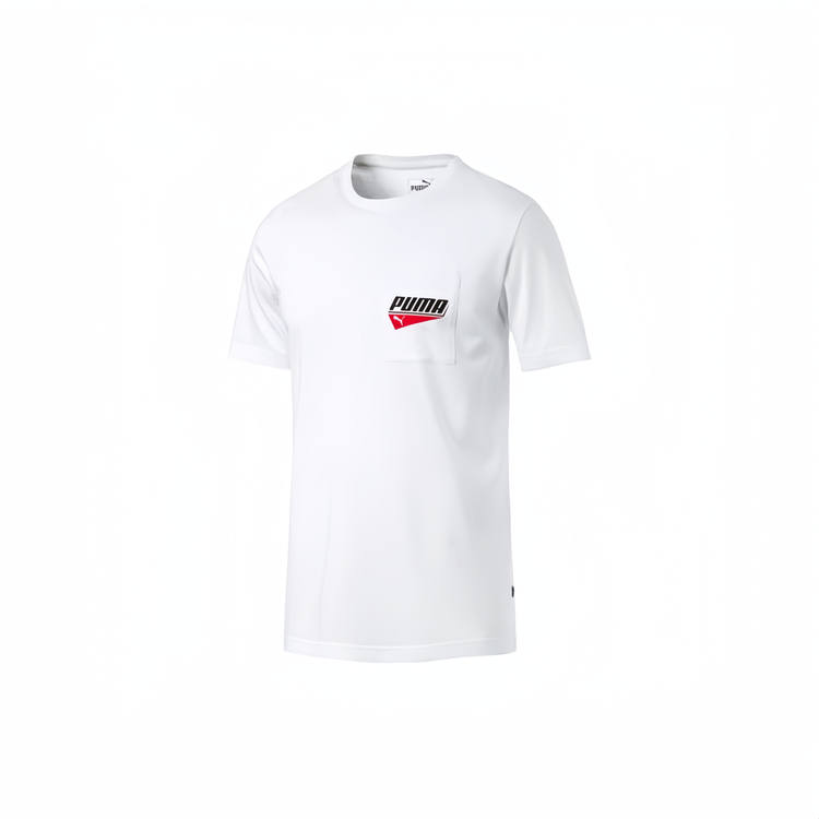 PUMA T Shirts Men's White Crew Neck Moderate Straight Fit