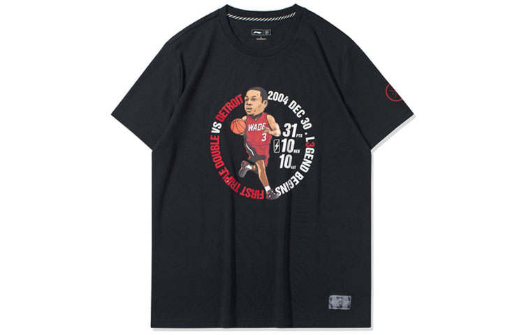 Li-Ning Li Ning T Shirts Men's New Standard Black Crew Neck Moderate Straight Fit