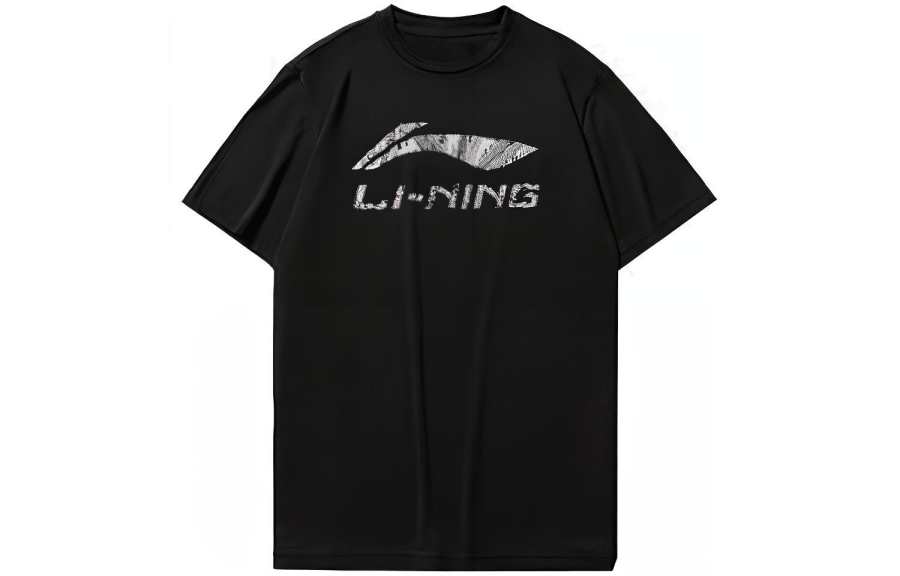 Li-Ning Li Ning T Shirts Unisex Black Crew Neck Moderate