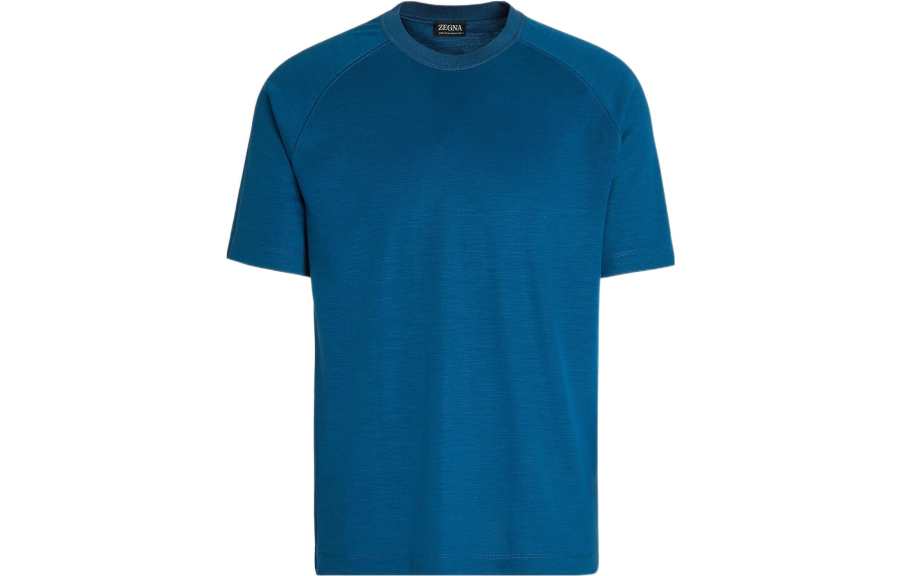 Zzegna T Shirts Men's Cerulean Crew Neck Moderate Straight Fit