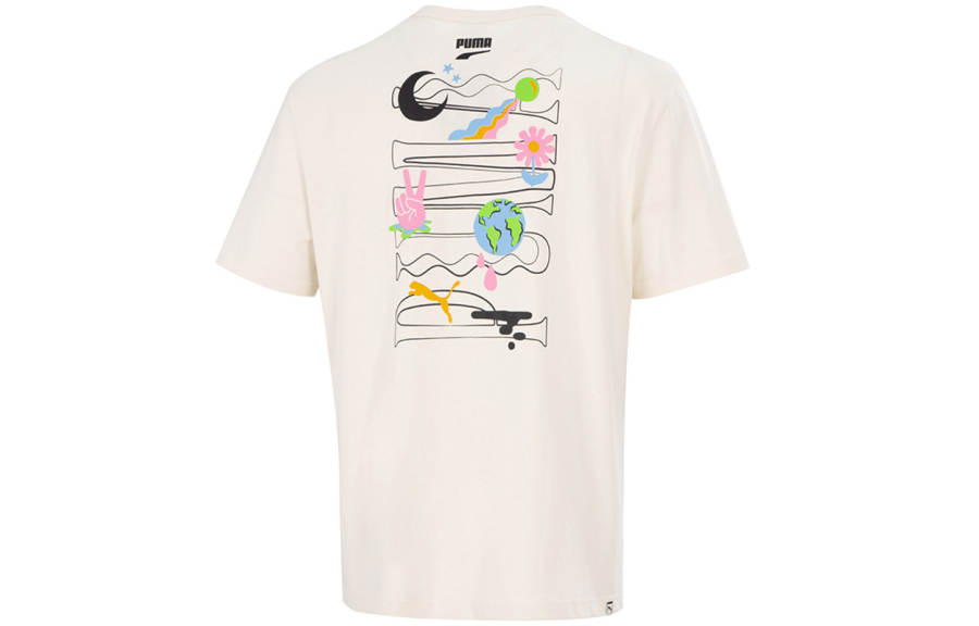 PUMA T Shirts Men's Ecru Crew Neck Moderate Straight Fit