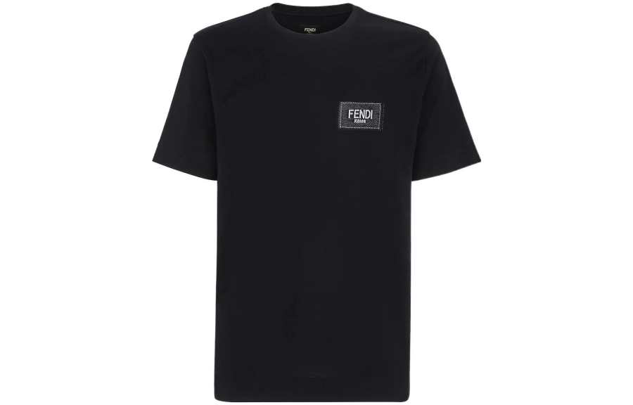 FENDI T Shirts Men's Black Crew Neck Moderate Straight Fit