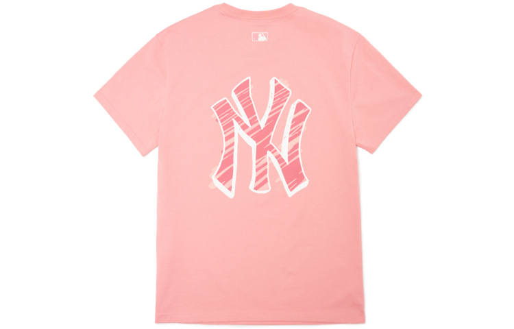 MLB Base Logo T Shirts Unisex Coral Powder Crew Neck Moderate Straight Fit