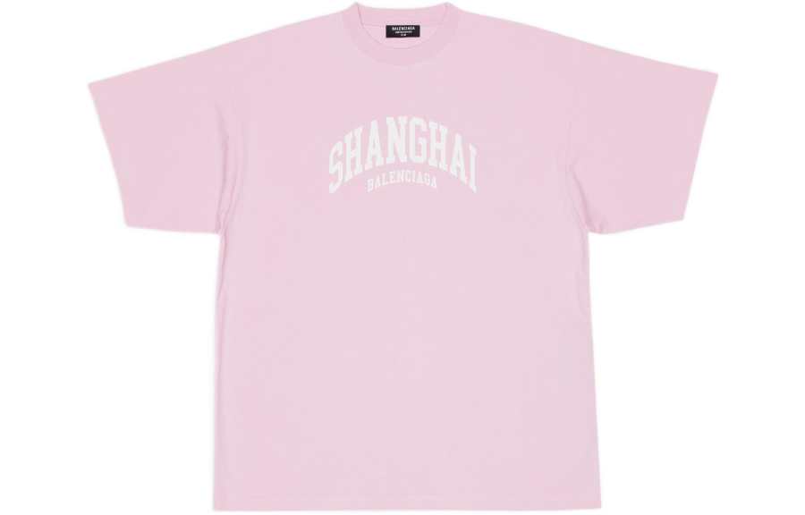 Balenciaga T Shirts Unisex Pink Crew Neck Moderate Straight Fit