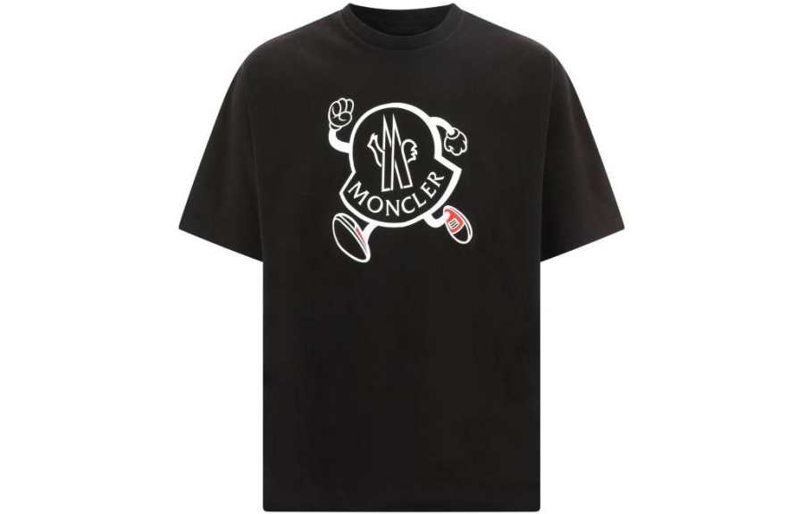 Moncler T Shirts Men's Black Crew Neck Moderate Straight Fit