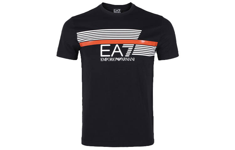 EMPORIO ARMANI EA7 T Shirts Men's Black Crew Neck Moderate Straight Fit