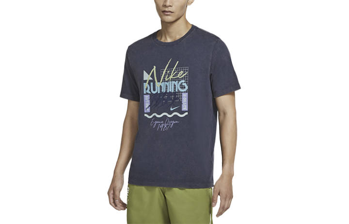 Nike Nike Dri Fit T Shirts Men's Obsidian Color Crew Neck Moderate Straight Fit