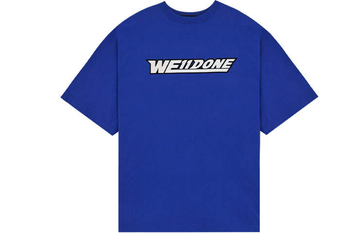 WE11DONE T Shirts Unisex Blue Crew Neck Moderate Straight Fit