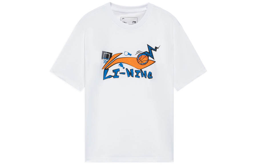 Li-Ning Li Ning T Shirts Men's White Crew Neck Moderate Straight Fit