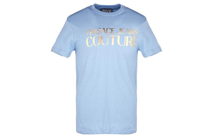 VERSACE JEANS COUTURE SS21 Straight Fit T Shirt Men's Light Blue Gift Recommendation