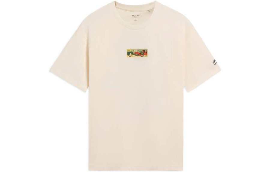 Li-Ning Li Ning X Disney T Shirts Men's Ecru Crew Neck Moderate Straight Fit