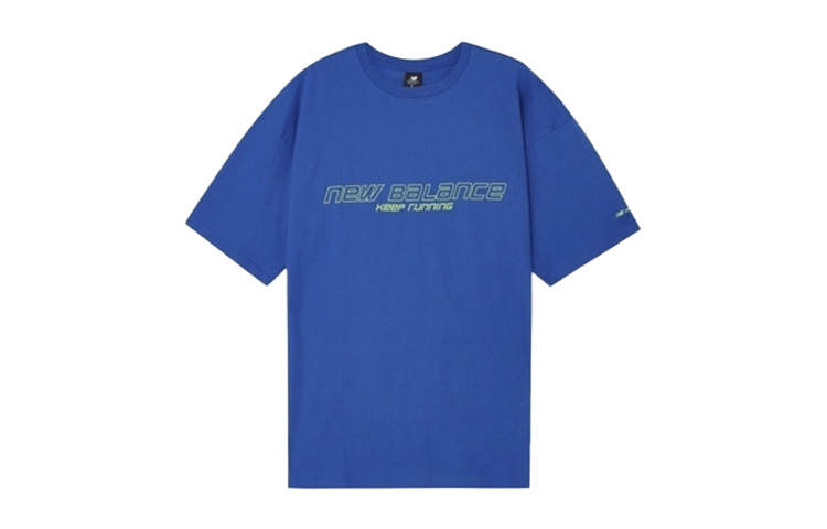 New Balance New Balance T Shirts Men's Blue Crew Neck Moderate Straight Fit