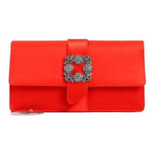 MANOLO BLAHNIK Silk One Shoulder Handbag Clutch Women's Red