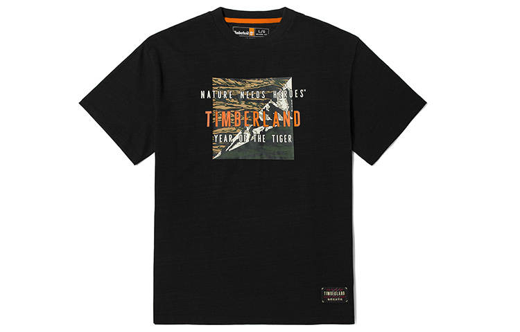 Timberland T Shirts Men's Black Crew Neck Moderate Straight Fit