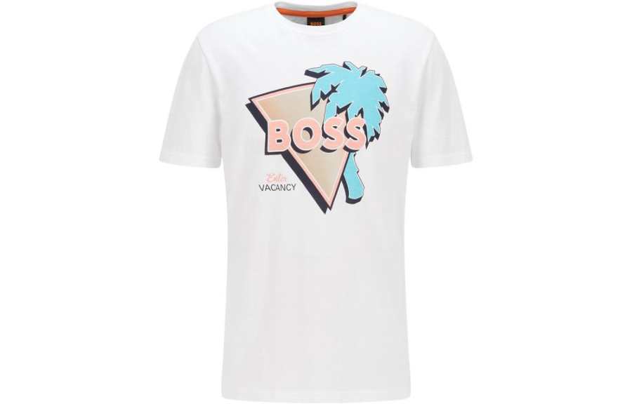 HUGO BOSS T Shirts Men's White Crew Neck Moderate Straight Fit