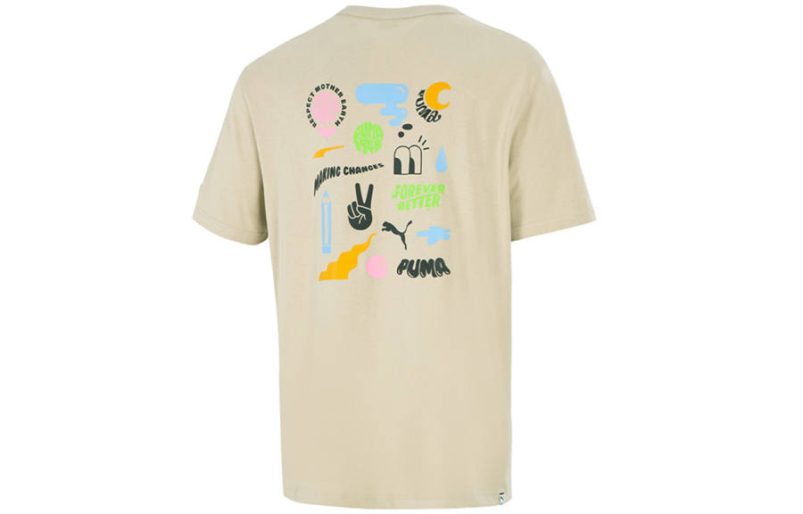 PUMA T Shirts Men's Khaki Crew Neck Moderate Straight Fit