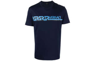 VERSACE T Shirts Men's Blue Crew Neck Moderate Straight Fit