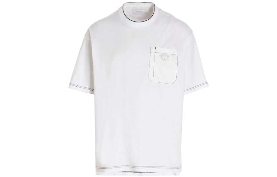 PRADA PRADA T Shirts Men's White Crew Neck Moderate Straight Fit