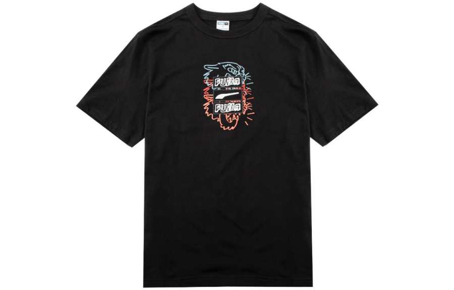 PUMA T Shirts Men's Black Crew Neck Moderate Straight Fit