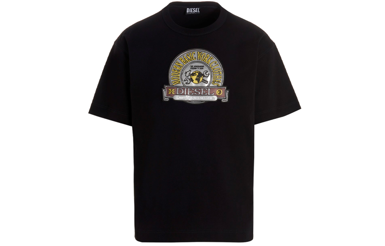 DIESEL T Shirts Men's Black Crew Neck Moderate Straight Fit