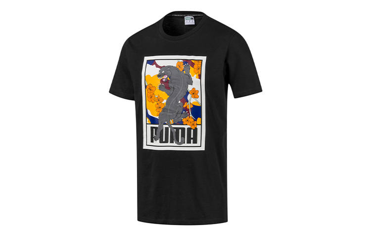 PUMA T Shirts Men's Black Crew Neck Moderate Straight Fit