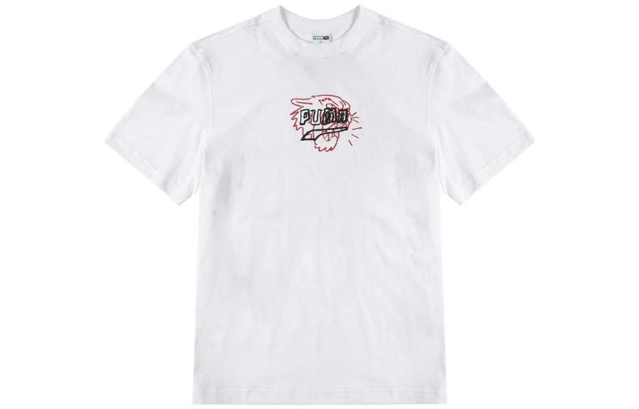 PUMA PUMA T Shirts Men's White Crew Neck Moderate