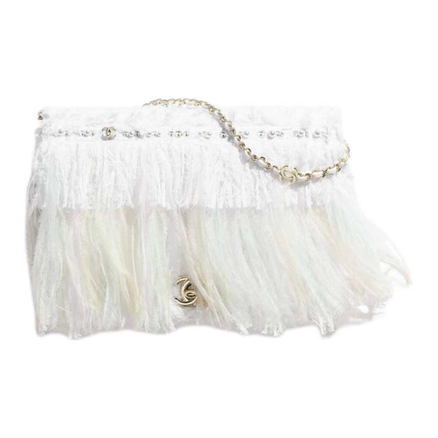 CHANEL Tweed Handheld Shoulder Bag Women's White