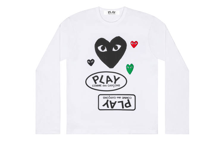 CDG Play T Shirts Men's White Crew Neck Moderate Straight Fit