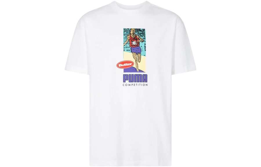 PUMA BUTTER GOODS T Shirts Men's White Crew Neck Moderate Straight Fit