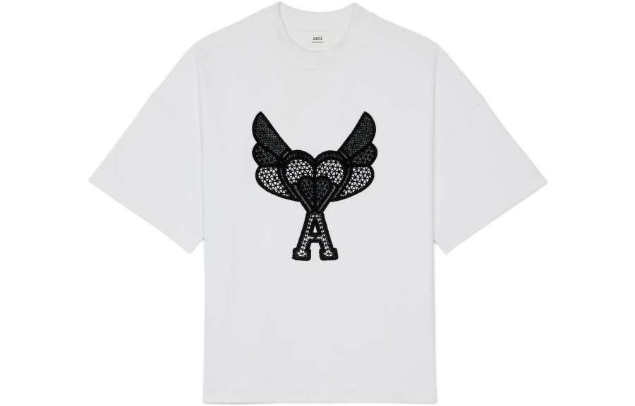 AMIPARIS T Shirts Men's White Crew Neck Moderate Straight Fit