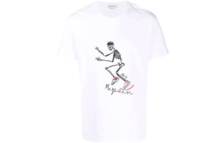 Alexander McQueen T Shirts Men's White Crew Neck Moderate Straight Fit