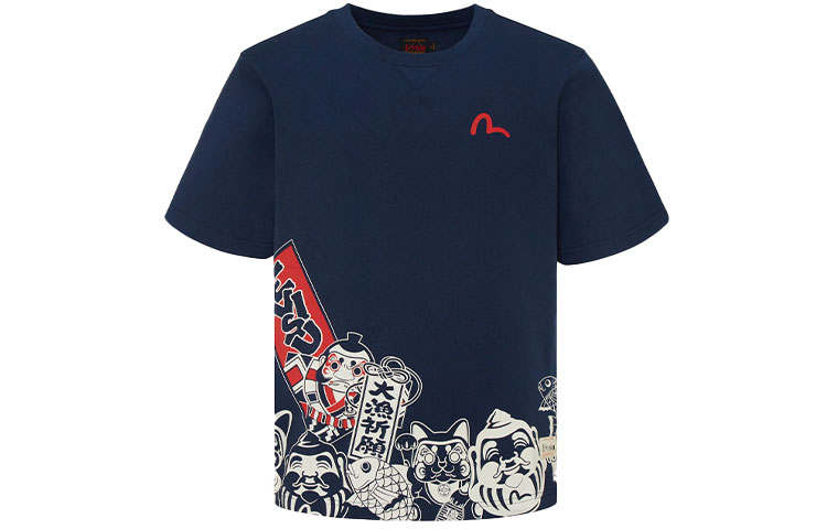 EVISU T Shirts Men's Blue Crew Neck Moderate Straight Fit