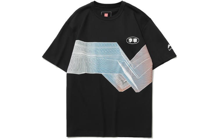Li-Ning Li Ning Sports Fashion Collection T Shirts Men's Black Crew Neck Moderate Straight Fit