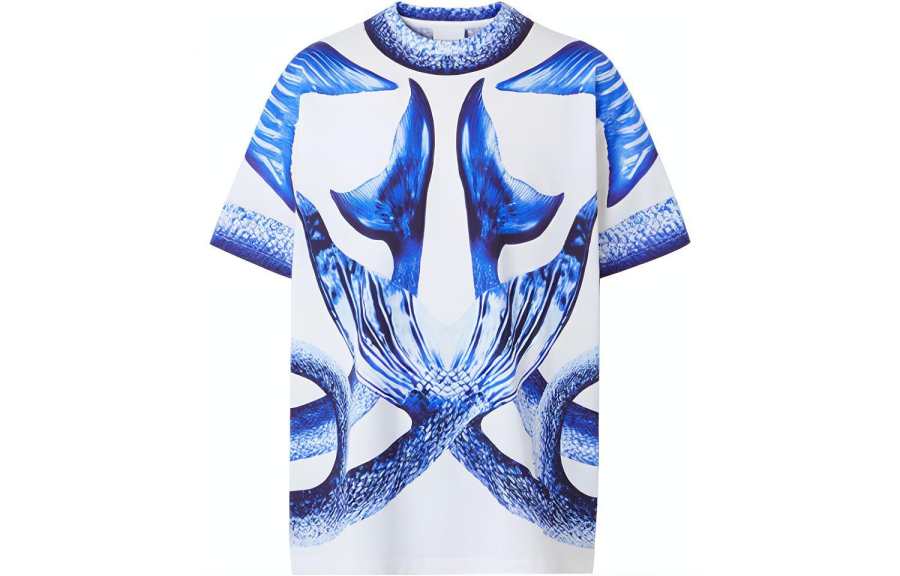 Burberry T Shirts Men's Marine Blue Crew Neck Moderate
