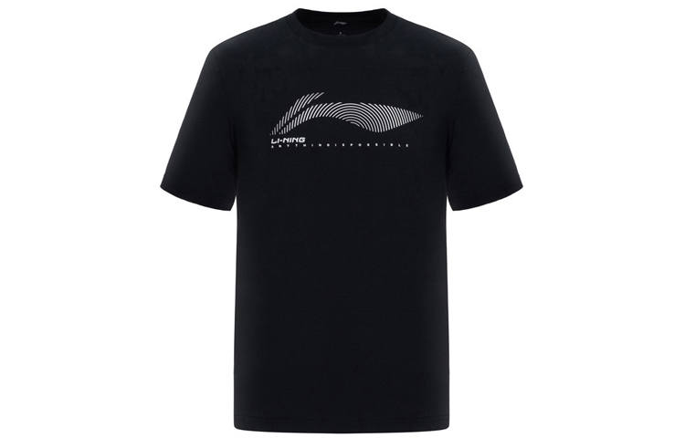 Li-Ning Li Ning T Shirts Men's Black Crew Neck Moderate Straight Fit