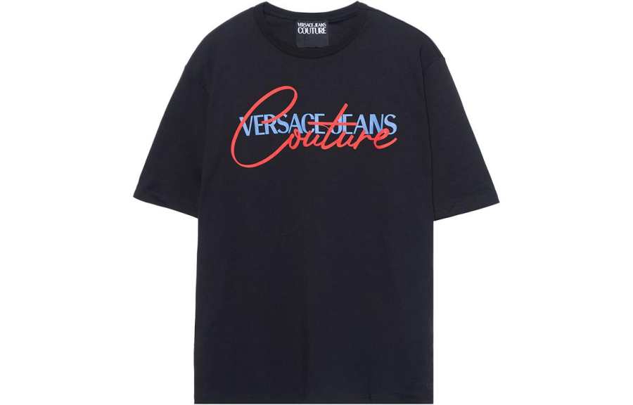 VERSACE JEANS COUTURE T Shirts Men's Black Crew Neck Moderate Straight Fit