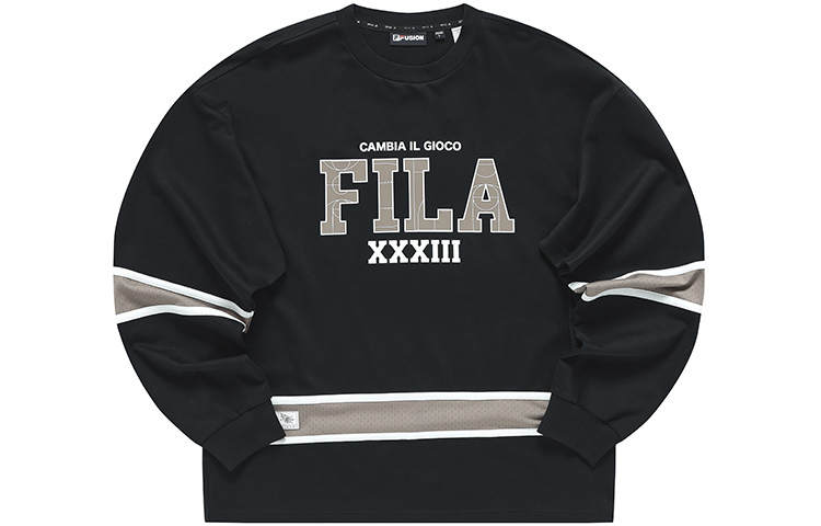 FILA FUSION T Shirts Unisex Pitch Black Crew Neck Moderate