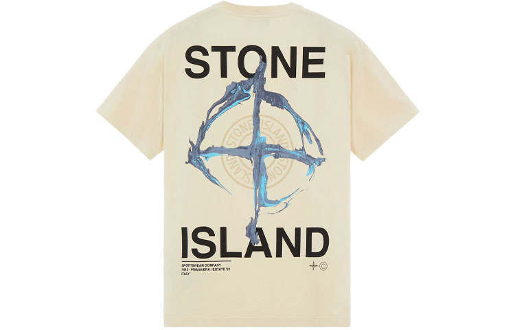 STONE ISLAND T Shirts Men's Beige Yellow Crew Neck Moderate Straight Fit