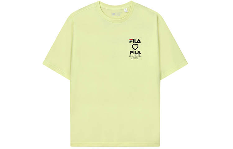 FILA T Shirts Men's Cyan Yellow Crew Neck Moderate Straight Fit
