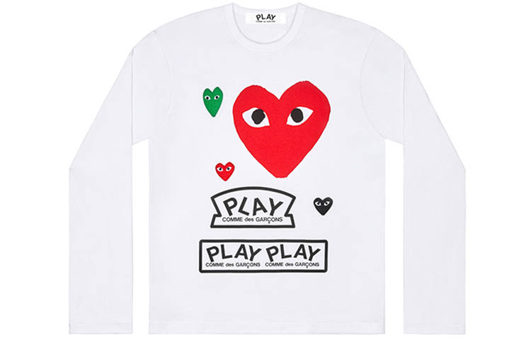 CDG Play T Shirts Men's White Crew Neck Moderate